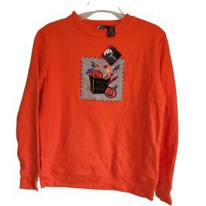 Vintage Y2K Deadstock Orange Halloween Crew Neck Sweatshirt Jack o Lantern